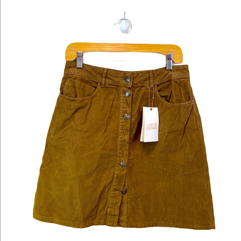 Nwt Zara Corduroy Button Up Skirt Brown Large - image 1